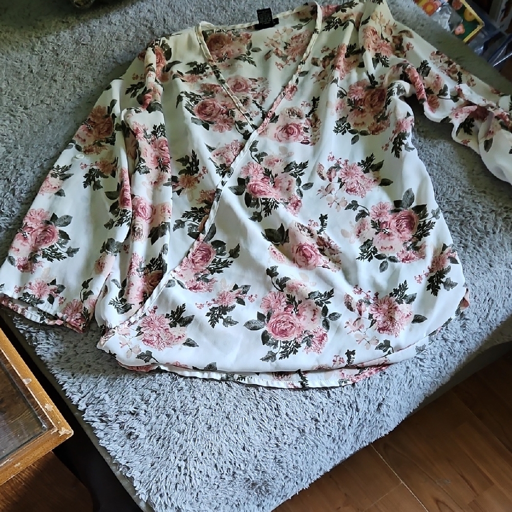 Floral Wrap Blouse - Pink and White